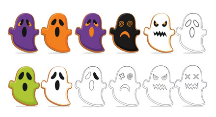 Obraz premium Halloween Ghost Cookies Set, Various Expressions, Isolated on White