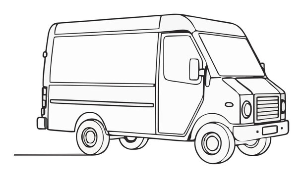 Minimalist line art delivery step van icon. Generative AI