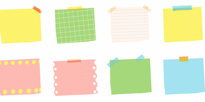 collection of pastel colored hand drawn sticky notes on a white background