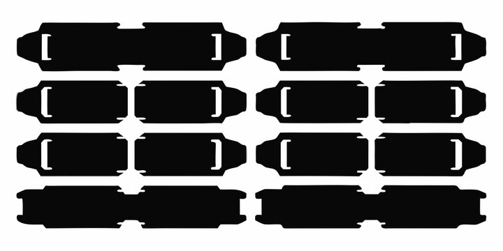 Black silhouettes of futuristic rectangular objects with central indentations on a white background