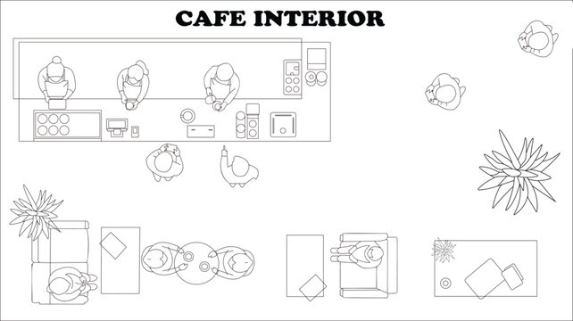Cafe Interior Layout Furniture Seating Counter Table Floorplan Coffee Shop Vector Illustration