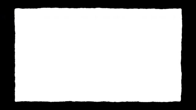 Vintage hand drawn matte border loop animation featuring a black frame with a flickering jittery rough torn paper edge texture on transparent background.