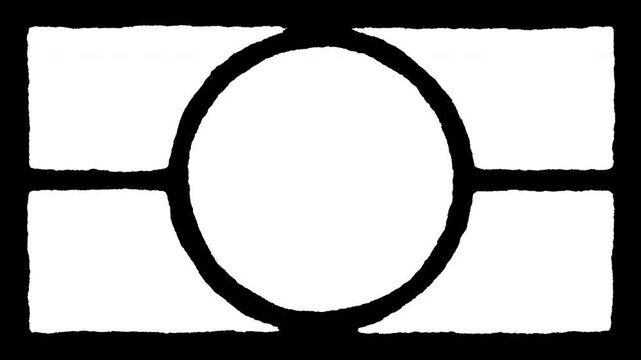 Vintage hand drawn split screen matte frame loop animation featuring four panels and a center circle with flickering rough torn paper texture on transparent background