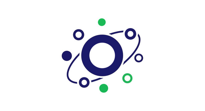 Abstract Atomic Structure Icon with Orbiting Particles and Rings, Science and Technology Concept