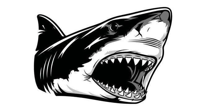 Aggressive Shark Head Open Mouth Teeth Illustration