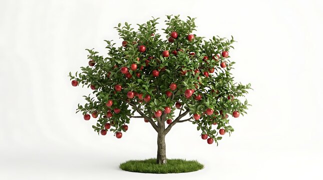 Lush apple tree with red fruit on grassy patch