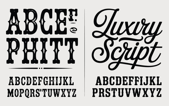 Vintage and elegant typography designs featuring unique letterforms and stylish scripts
