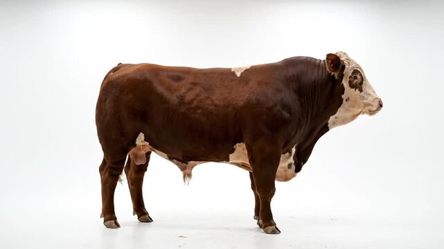 Hereford Bull Standing Isolated in Studio White Background