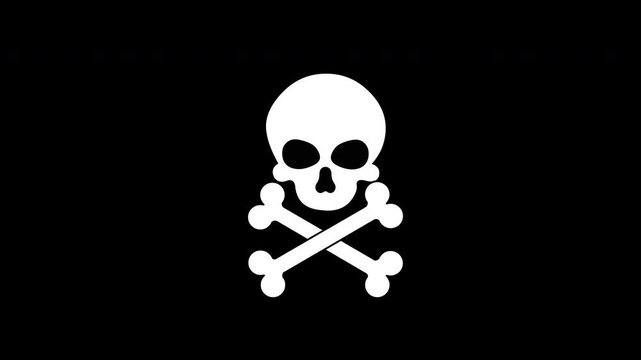 Skull and Crossbones Danger Symbol Animation on Black Background