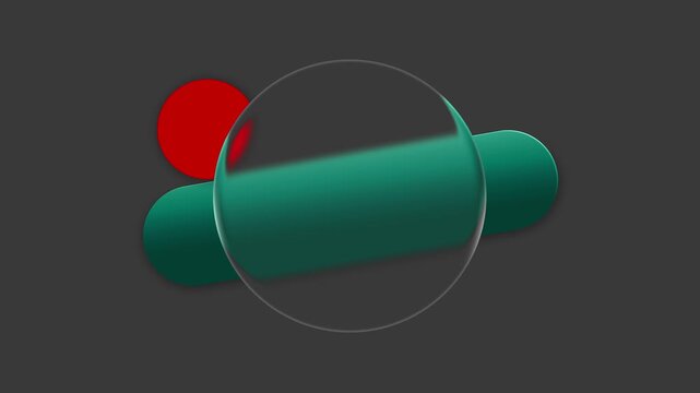 glass circle Translucent glass morphism geometric shapes background with green and red loop curved rectangle layers creating a smooth, ethereal, and futuristic aesthetic for design concepts.