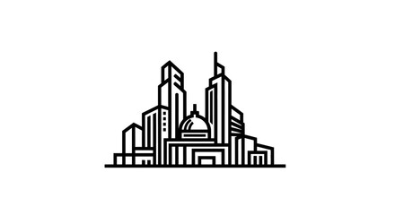 Fototapeta premium Minimalist cityscape outline design featuring skyscrapers and buildings