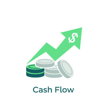 Green arrow rising cash money coins.