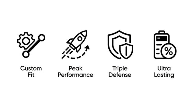 Adjust the gear, rocket, dual shield, and battery percentage icons for customized adaptation, ultimate performance, and long endurance, suitable for introducing digital and sports equipment.

