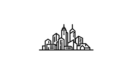 Fototapeta premium Minimalist cityscape outline against white background for commercial use