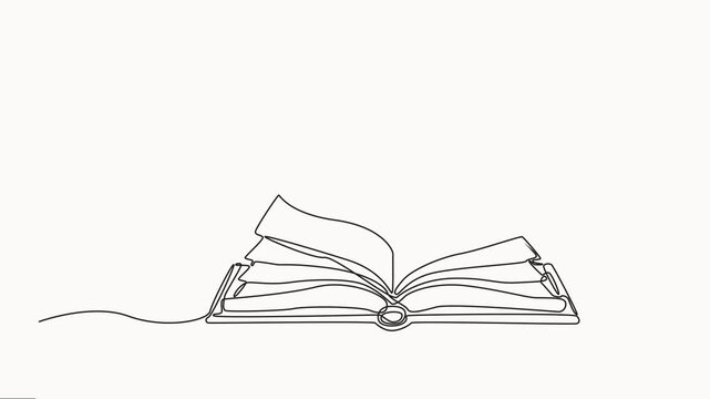 Animation of  light bulb above open book in continuous line style drawing. Full length one line animation, Line drawing open book with lamp idea symbol animation. School education concept motion