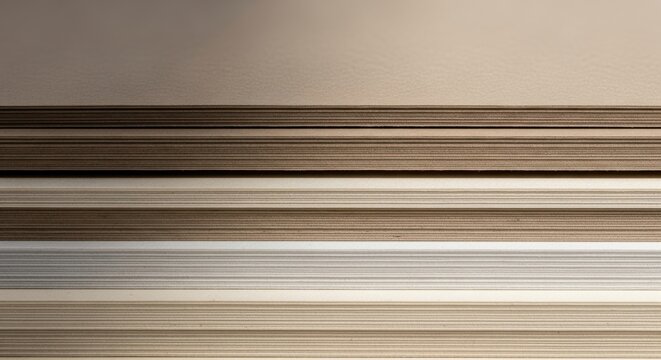 Stacked plywood edges revealing horizontal wood grain layers in a sharp focus macro photography shot for architectural and furniture branding