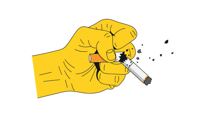 Hand crushing cigarette, symbol of quitting smoking, stop smoking concept