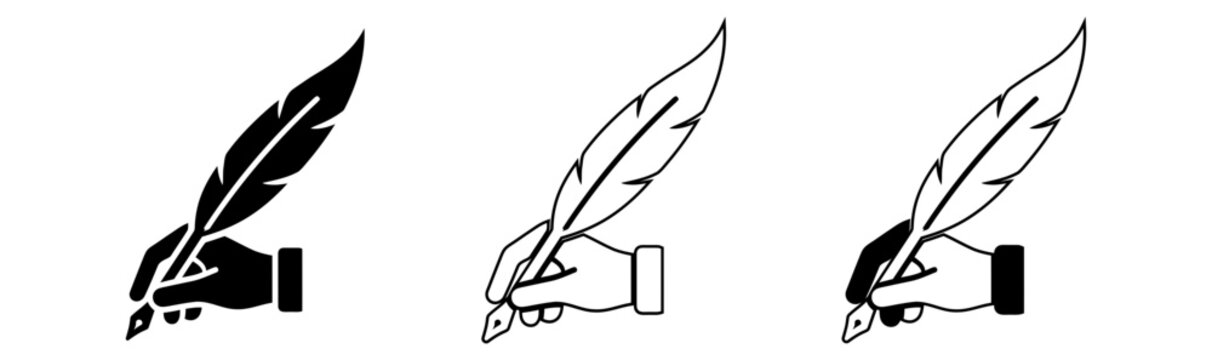 Vintage quill pens collection black and white vector illustration for historical documents and calligraphy designs