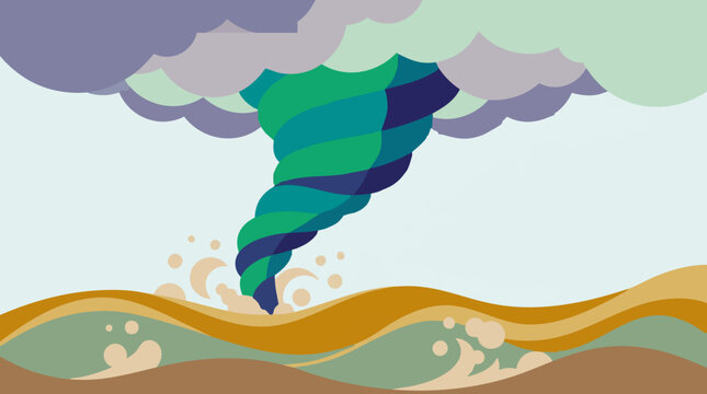 Stylized illustration of a powerful tornado or waterspout over turbulent water