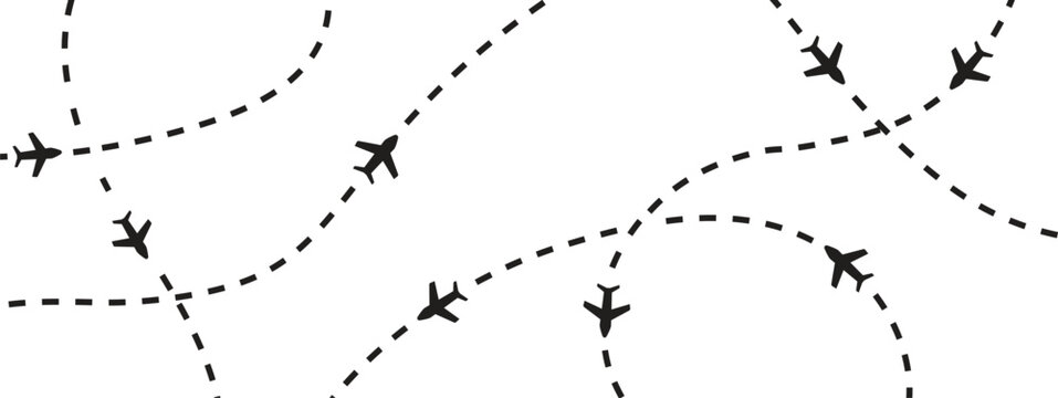 Minimal airplane route pattern with dashed flight paths and travel navigation line elements. Creative aviation background for tourism branding, transport graphics and modern map design projects.