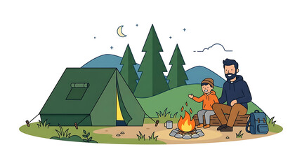 Fototapeta premium Camping, family adventure, outdoor fun, nature escape, illustration