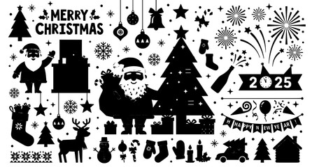 Fototapeta premium Modern Christmas and New Year flat illustrations with festive holiday vector art