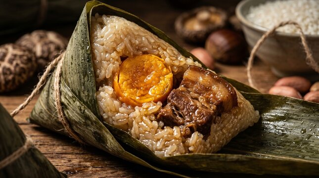 Traditional Chinese Rice Dumpling Wrapped In Bamboo Leaf For Dragon Boat Festival Celebration Commercial Banner