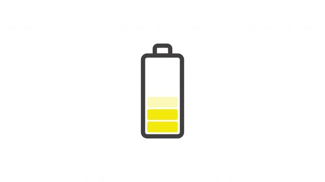 Yellow battery icon shows charging level via minimalist design. Suitable for technology websites, apps, power management software, and digital displays.