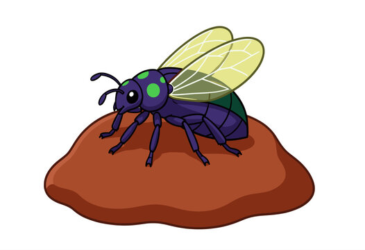 Purple Insect with Green Eyes Perched on Brown Mound