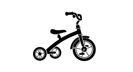 Fototapeta premium Black Silhouette of a Child's Tricycle on a White Background