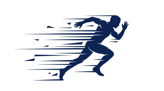 Silhouette of a runner in motion, abstract speed lines, athletic concept