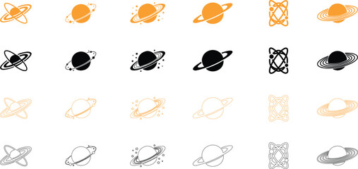 Saturn planet, ringed world and galaxy icon set collection group in flat and line style vector, space, cosmic, astronomy, orbit, universe symbols bundle © AbdulJabbar