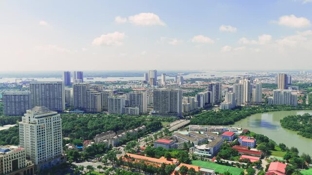 Aerial view of modern residential skyline in district 7 Ho Chi Minh City Vietnam