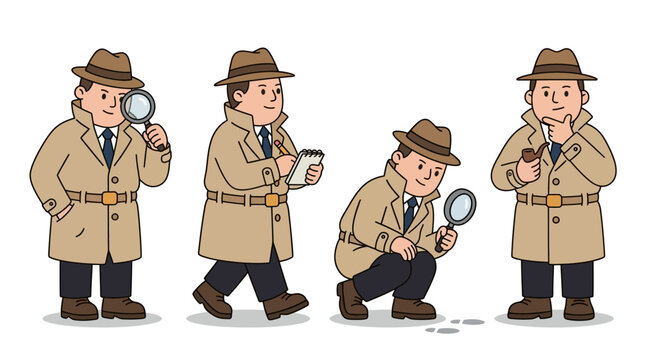 Cartoon detective in various poses.