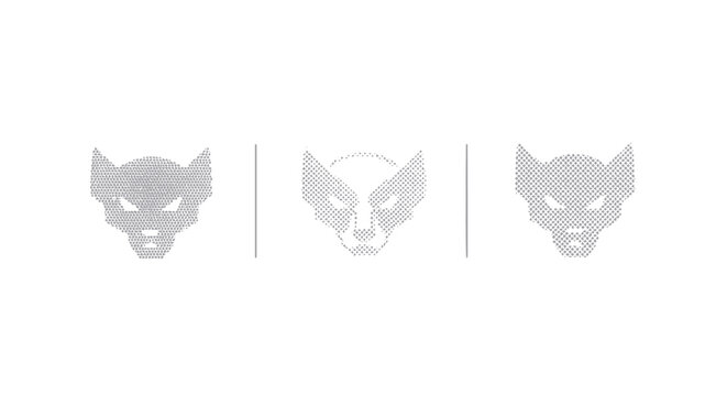 Three Abstract Stylized Wolf Head Icons in Row.