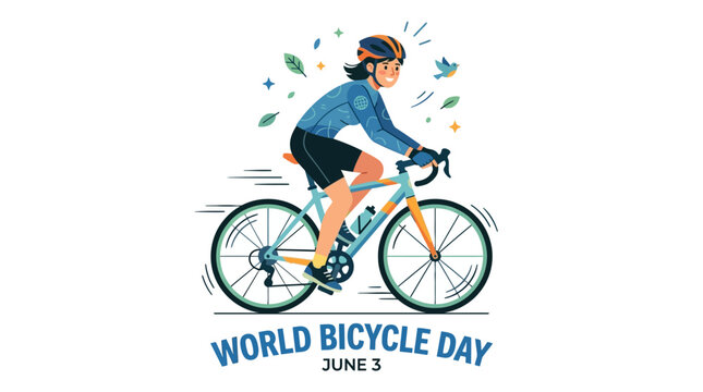 Woman Cycling on World Bicycle Day, June 3, Enjoying Outdoor Activity and Healthy Lifestyle