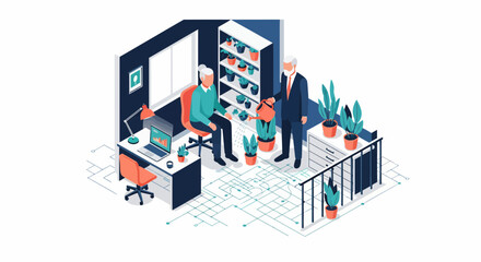 Fototapeta premium A man and lady care for a lot of green house plants in a room