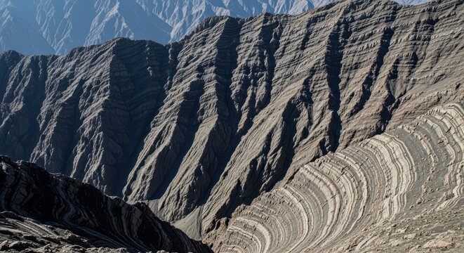Steeply Folded Mountain Ranges Revealing Geological Strata
