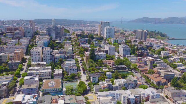 San Francisco Lombard Street Rotating Aerial With Golden Gate Bridge 01