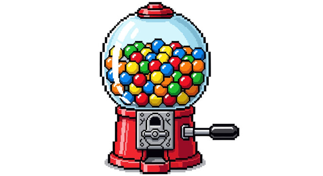 Retro Pixel Art Gumball Machine Filled With Colorful Candies.