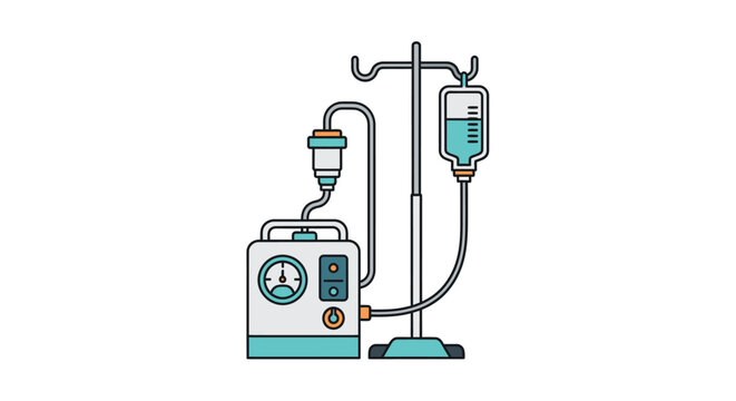 Medical IV infusion pump and drip stand with saline solution