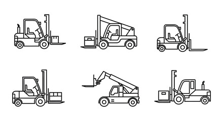Forklift silhouettes multiple views on white background © MdNirob