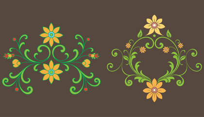 Colorful floral ornaments with symmetrical leaf patterns. © md
