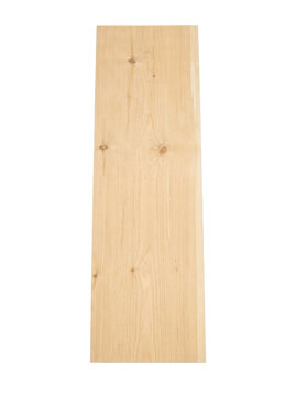 A light-colored wooden plank with natural knots, shot from above in a clean, bright studio setting.