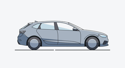 Fototapeta premium Modern Gray Station Wagon Car Side View Illustration, Minimalist Vector Art