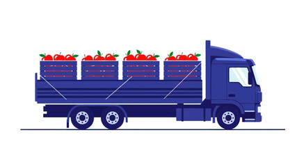 Fototapeta premium Blue Truck Carrying Crates Full of Red Apples