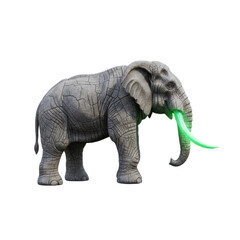 Fototapeta premium Stone Elephant with Glowing Green Trunk