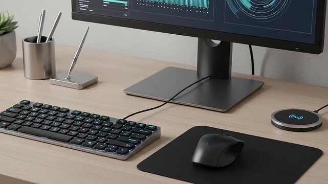 Modern home office workspace with computer.