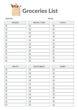 groceries list template