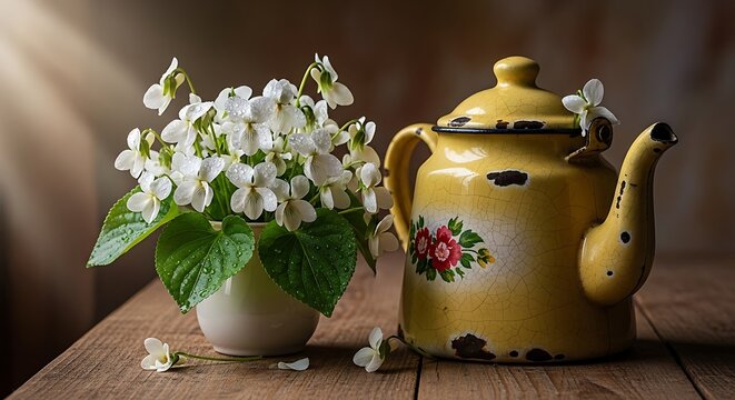 Violets  Teapot Still Life.